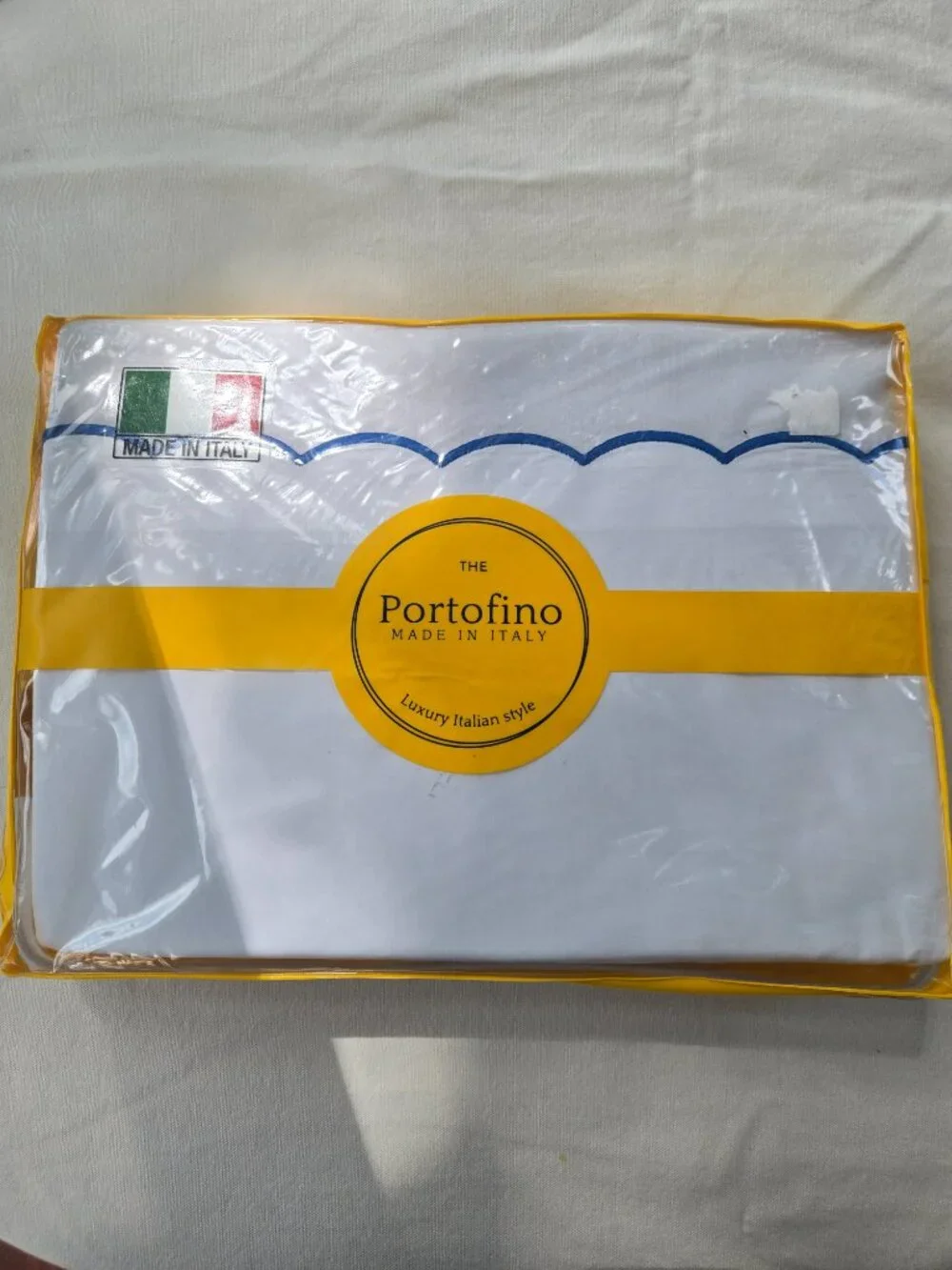 Portofino Embroidered Blue Scalloped KING Size Cotton Sheet Set Made in Italy